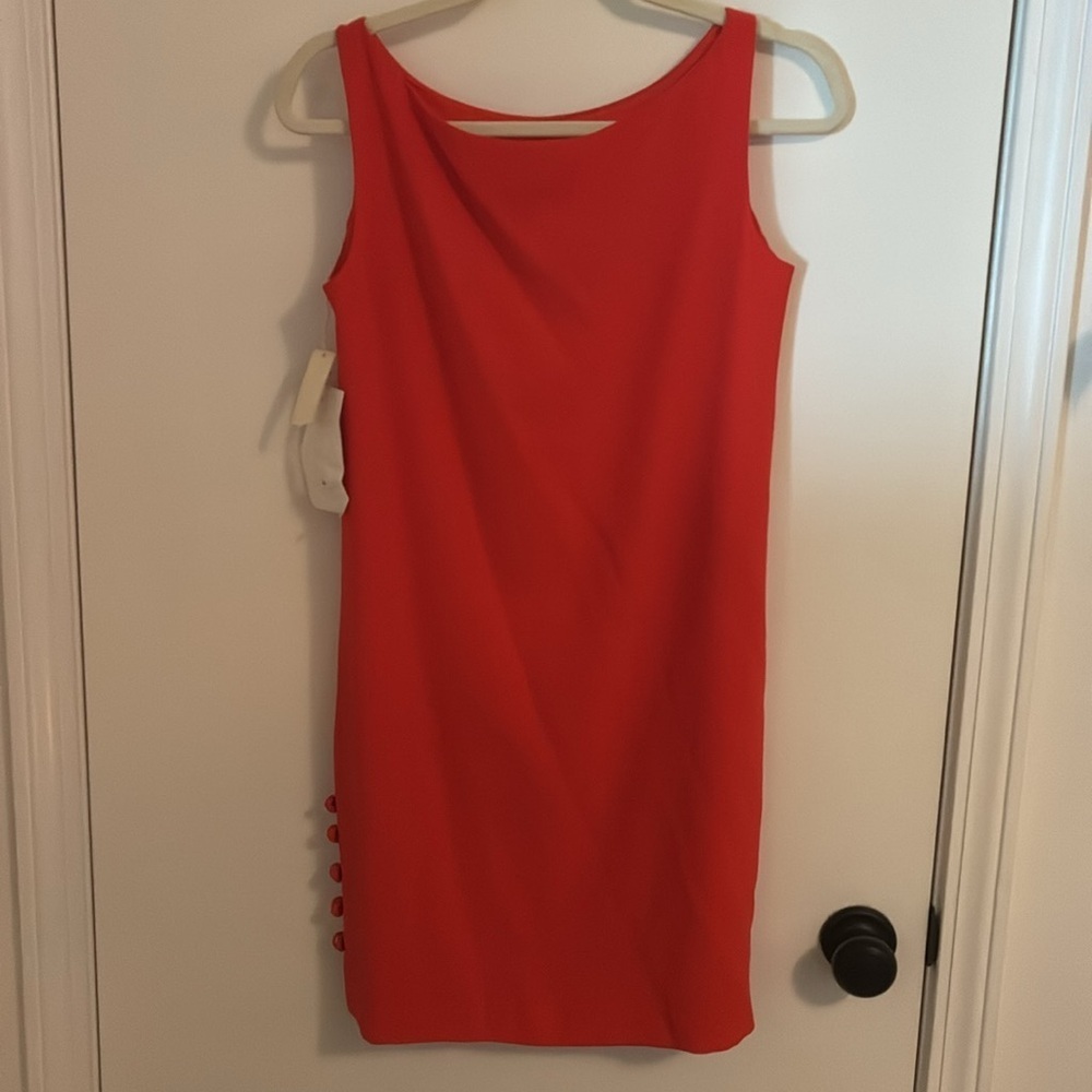 Vintage Laundry by Shelli Segal Red/Orange Shift Dress with Buttons - Picture 4 of 6